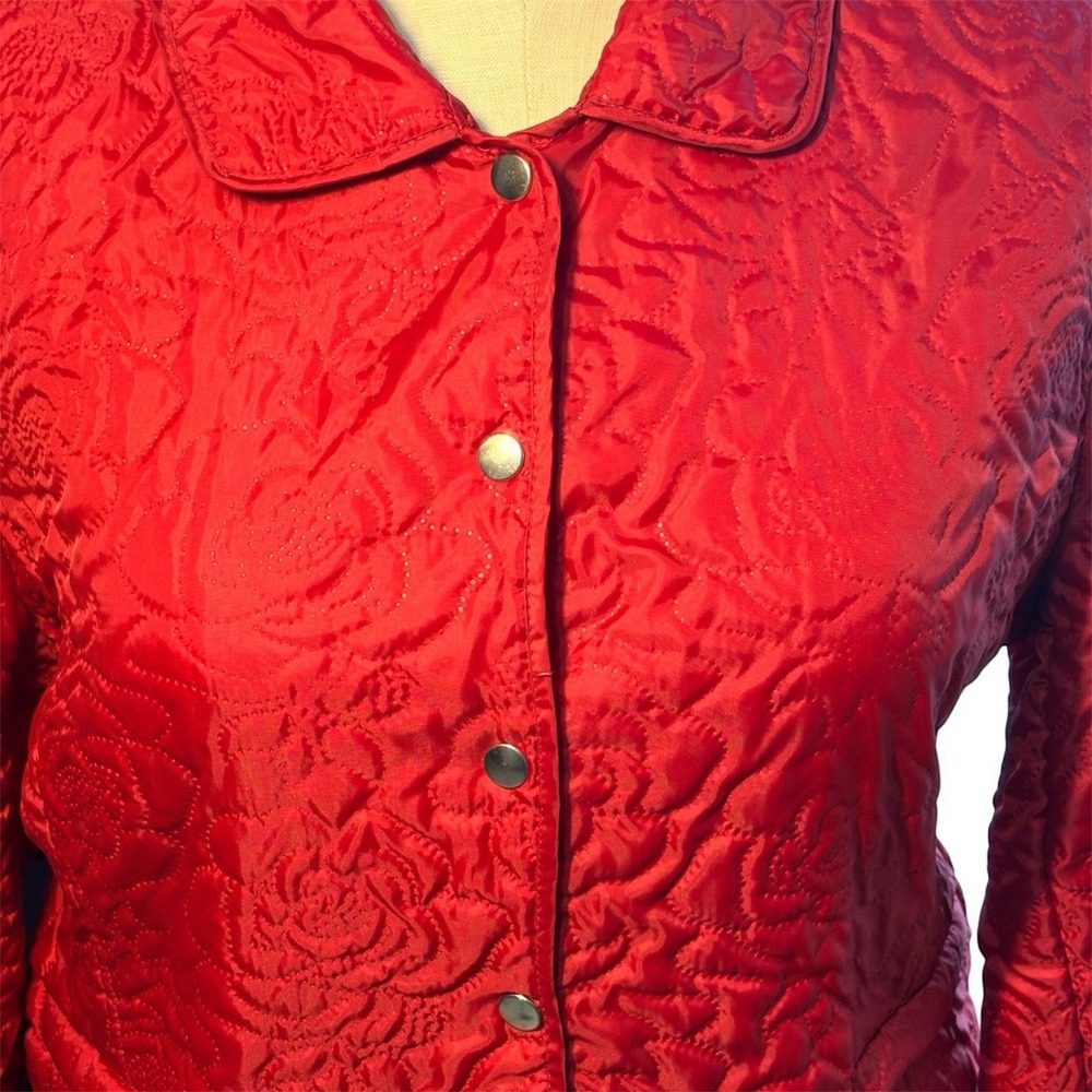 JG Hook Jacket XL Womens Lightweight Jacket Floral Quilted Red Roses vintage